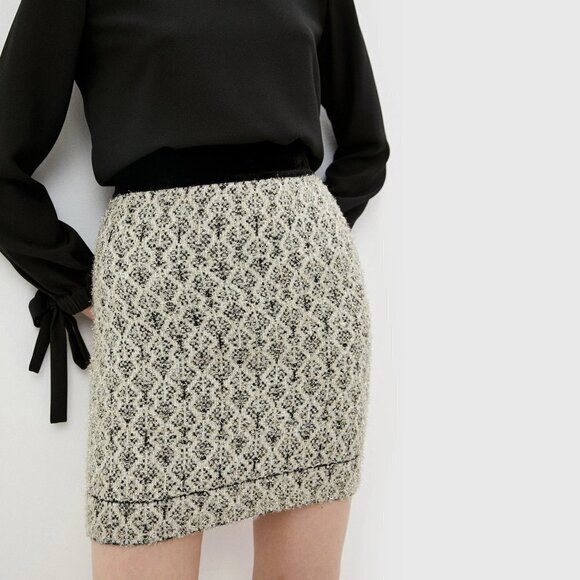 NWT Sandro metallic tinsel short jacquard knit wool blend skirt, M - Picture 3 of 16